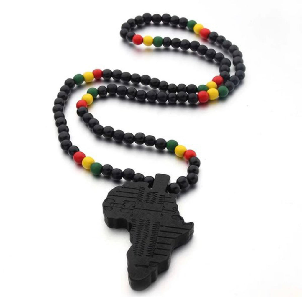 Mother Africa Map Beaded Wooden Necklace