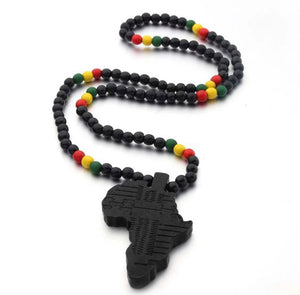 Afrocentric Map Beaded Wooden Necklace