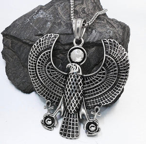 Silver Stainless Steel Kemet Horus Falcon Pendant Necklace, 24" inches Chain