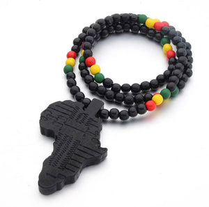 Afrocentric Map Beaded Wooden Necklace