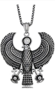 Silver Stainless Steel Kemet Horus Falcon Pendant Necklace, 24" inches Chain